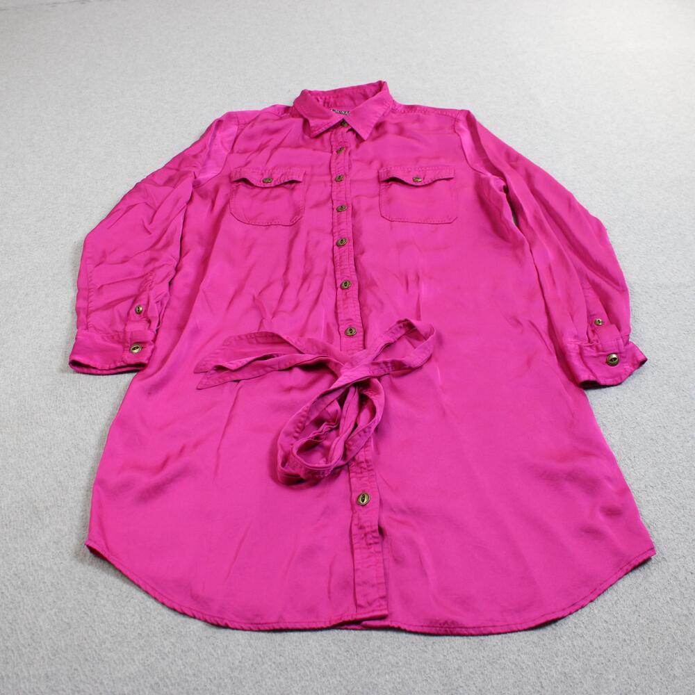 Lauren Ralph Shirt Dress Women 14P Pink Shirt Belted Roll Tab Sleeve Lagenlook